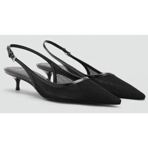 NEW MANGO BLACK MESH KITTEN HEELS SLINGBACK HEELED PUMPS SHOES SZ 38 US 7.5